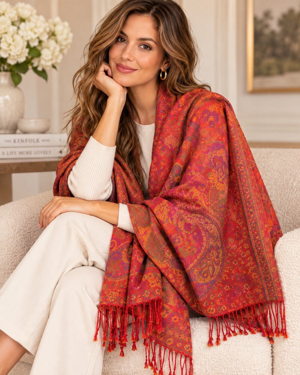 Pashmina 100% Cashmere Paisley Floral Shawl Wrap Scarf Fringe Boho